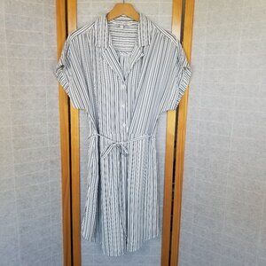 Elizabeth and James Striped Belted Shirt Dress Size Large Navy Cream